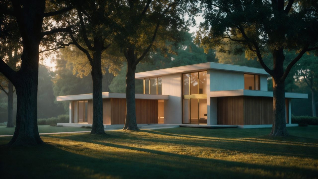 Modernus namas tarp medžių